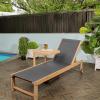 JONATHAN Y LNG1100A-2SET Trabuco Coastal Modern Acacia Wood Mesh 3-Position Outdoor Chaise Lounge Set with Side Table Transitional, Classic, Minimalist, Traditional, Contemporary, Dark Gray/Teak Brown(Dark Gray/Light Teak)