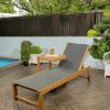 JONATHAN Y LNG1100A-2SET Trabuco Coastal Modern Acacia Wood Mesh 3-Position Outdoor Chaise Lounge Set with Side Table Transitional, Classic, Minimalist, Traditional, Contemporary, Dark Gray/Teak Brown(Dark Gray/Teak Brown)