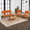 JONATHAN Y LVG1000B-4SET Barclay 4-Piece Modern Coastal Acacia Wood Conversation Outdoor Patio Set with Cushions Transitional, Classic, Traditional, Vintage, Mid-Century, Dark Gray/Teak Brown(Orange/Teak Brown)