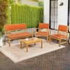 JONATHAN Y LVG1000B-4SET Barclay 4-Piece Modern Coastal Acacia Wood Conversation Outdoor Patio Set with Cushions Transitional, Classic, Traditional, Vintage, Mid-Century, Dark Gray/Teak Brown(Orange/Teak Brown)