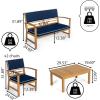 JONATHAN Y LVG1000B-4SET Barclay 4-Piece Modern Coastal Acacia Wood Conversation Outdoor Patio Set with Cushions Transitional, Classic, Traditional, Vintage, Mid-Century, Dark Gray/Teak Brown(Navy/Teak Brown)