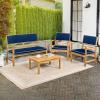 JONATHAN Y LVG1000B-4SET Barclay 4-Piece Modern Coastal Acacia Wood Conversation Outdoor Patio Set with Cushions Transitional, Classic, Traditional, Vintage, Mid-Century, Dark Gray/Teak Brown(Navy/Teak Brown)
