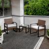 JONATHAN Y LVG1101A-3SET Selby 3-Piece Modern Coastal Faux Wicker Conversation Outdoor Patio Set Mid-Century, Classic, Contemporary, Traditional, Minimalist, White/Gray(White/Black/Brown)