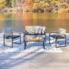 JONATHAN Y LVG1102A-4SET Elina 4-Piece Modern Coastal Faux Wicker Conversation Outdoor Patio Set Mid-Century, Classic, Contemporary, Traditional, Minimalist, White/Gray(White Wash/Black/Natural)