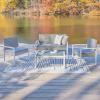 JONATHAN Y LVG1102A-4SET Elina 4-Piece Modern Coastal Faux Wicker Conversation Outdoor Patio Set Mid-Century, Classic, Contemporary, Traditional, Minimalist, White/Gray(White/Gray)