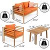 JONATHAN Y LVG1200B-4SET Thom 4-Piece Mid-Century Modern Acacia Wood Outdoor Patio Set with Cushions and Plaid Decorative Pillows Classic, Industrial, Scandinavian, Bohemian, Beige/Teak Brown(Orange/Teak Brown)