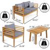 JONATHAN Y LVG1200B-4SET Thom 4-Piece Mid-Century Modern Acacia Wood Outdoor Patio Set with Cushions and Plaid Decorative Pillows Classic, Industrial, Scandinavian, Bohemian, Beige/Teak Brown(Gray/Teak Brown)
