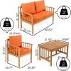 JONATHAN Y LVG1201A-4SET Everly 4-Piece Modern Cottage Acacia Wood Outdoor Patio Set with Cushions and Tropical Decorative Pillows Classic, Coastal, Traditional, Vintage, Mid-Century, Gray/Teak Brown(Orange/Teak Brown)