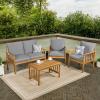 JONATHAN Y LVG1201A-4SET Everly 4-Piece Modern Cottage Acacia Wood Outdoor Patio Set with Cushions and Tropical Decorative Pillows Classic, Coastal, Traditional, Vintage, Mid-Century, Gray/Teak Brown(Gray/Teak Brown)