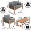 JONATHAN Y LVG1202A-4SET Tavira 4-Piece Modern Bohemian Acacia Wood Outdoor Patio Set with Cushions and Plain Decorative Pillows Coastal, Contemporary, Transitional, Rustic, Cottage, Beige/Light Teak(Gray/Teak Brown)