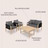 JONATHAN Y LVG1202A-4SET Tavira 4-Piece Modern Bohemian Acacia Wood Outdoor Patio Set with Cushions and Plain Decorative Pillows Coastal, Contemporary, Transitional, Rustic, Cottage, Beige/Light Teak(Black/Light Teak)