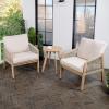 JONATHAN Y LVG1203A-3SET Aveiro 3-Piece Modern Bohemian Roped Acacia Wood Conversation Outdoor Patio Set with Cushions Coastal, Contemporary, Transitional, Rustic, Cottage, Beige/Light Teak(Beige/Light Teak)