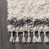 JONATHAN Y Mercer Shag Plush Tassel Denim Blue/Cream Runner Rug, 2×8, Moroccan Geometric Trellis, Bohemian, Easy-Cleaning for Living Room, Bedroom, Kitchen, Non-Shedding (MCR103A-28)(Cream grey With Tassel)