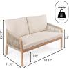 JONATHAN Y SFB1001A Arwen Modern Bohemian Roped Acacia Wood Outdoor Loveseat with Cushions Coastal, Contemporary, Transitional, Rustic for Backyard, Patio, Porch, Beige/Light Teak(Beige/Light Teak)