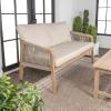 JONATHAN Y SFB1001A Arwen Modern Bohemian Roped Acacia Wood Outdoor Loveseat with Cushions Coastal, Contemporary, Transitional, Rustic for Backyard, Patio, Porch, Beige/Light Teak(Beige/Light Teak)