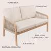JONATHAN Y SFB1001A Arwen Modern Bohemian Roped Acacia Wood Outdoor Loveseat with Cushions Coastal, Contemporary, Transitional, Rustic for Backyard, Patio, Porch, Beige/Light Teak(Beige/Light Teak)
