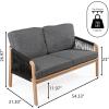JONATHAN Y SFB1001A Arwen Modern Bohemian Roped Acacia Wood Outdoor Loveseat with Cushions Coastal, Contemporary, Transitional, Rustic for Backyard, Patio, Porch, Beige/Light Teak(Black/Light Teak)