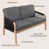 JONATHAN Y SFB1001A Arwen Modern Bohemian Roped Acacia Wood Outdoor Loveseat with Cushions Coastal, Contemporary, Transitional, Rustic for Backyard, Patio, Porch, Beige/Light Teak(Black/Light Teak)