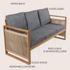 JONATHAN Y SFB1002A Gable 3-Seat Mid-Century Modern Roped Acacia Wood Outdoor Sofa with Cushions Scandinavian, Classic, Transitional, Industrial for Backyard, Patio, Porch, Beige/Light Teak(Gray/Teak Brown)