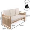 JONATHAN Y SFB1002A Gable 3-Seat Mid-Century Modern Roped Acacia Wood Outdoor Sofa with Cushions Scandinavian, Classic, Transitional, Industrial for Backyard, Patio, Porch, Beige/Light Teak(Beige/Light Teak)