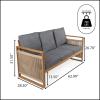 JONATHAN Y SFB1002A Gable 3-Seat Mid-Century Modern Roped Acacia Wood Outdoor Sofa with Cushions Scandinavian, Classic, Transitional, Industrial for Backyard, Patio, Porch, Beige/Light Teak(Gray/Teak Brown)