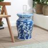 JONATHAN Y TBL1017C Cherry Blossom 17.75″ Ceramic Indoor/Outdoor Garden Stool Coastal, Contemporary, Transitional, Patio, Garden Room, Bathroom, Living Room, Green/White(Blue/White)