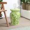 JONATHAN Y TBL1017C Cherry Blossom 17.75″ Ceramic Indoor/Outdoor Garden Stool Coastal, Contemporary, Transitional, Patio, Garden Room, Bathroom, Living Room, Green/White(Green/White)