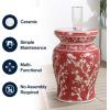 JONATHAN Y TBL1017C Cherry Blossom 17.75″ Ceramic Indoor/Outdoor Garden Stool Coastal, Contemporary, Transitional, Patio, Garden Room, Bathroom, Living Room, Green/White(Red/White)