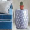 JONATHAN Y TBL1019A Moroccan Diamonds 18″ Ceramic Drum Indoor/Outdoor Garden Stool, Coastal, Contemporary, Side Table, Plant Stand, Spill-Proof, Living Room, Garden Room, Patio, Blue/White(Blue/White)