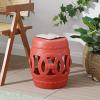 JONATHAN Y TBL1027A Lucky Coins 16″ Chinese Ceramic Drum Indoor/Outdoor Garden Stool Bohemian, Coastal, Classic, Cottage, French Country, Patio, Garden Room, Bathroom, Living Room, Blue/White(Matte Coral)