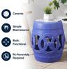 JONATHAN Y TBL1027A Lucky Coins 16″ Chinese Ceramic Drum Indoor/Outdoor Garden Stool Bohemian, Coastal, Classic, Cottage, French Country, Patio, Garden Room, Bathroom, Living Room, Blue/White(Matte Blue)