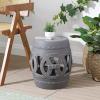 JONATHAN Y TBL1027A Lucky Coins 16″ Chinese Ceramic Drum Indoor/Outdoor Garden Stool Bohemian, Coastal, Classic, Cottage, French Country, Patio, Garden Room, Bathroom, Living Room, Blue/White(Matte Gray)