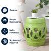 JONATHAN Y TBL1027A Lucky Coins 16″ Chinese Ceramic Drum Indoor/Outdoor Garden Stool Bohemian, Coastal, Classic, Cottage, French Country, Patio, Garden Room, Bathroom, Living Room, Blue/White(Matte Green)
