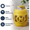 JONATHAN Y TBL1027A Lucky Coins 16″ Chinese Ceramic Drum Indoor/Outdoor Garden Stool Bohemian, Coastal, Classic, Cottage, French Country, Patio, Garden Room, Bathroom, Living Room, Blue/White(Matte Yellow)