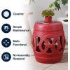 JONATHAN Y TBL1027A Lucky Coins 16″ Chinese Ceramic Drum Indoor/Outdoor Garden Stool Bohemian, Coastal, Classic, Cottage, French Country, Patio, Garden Room, Bathroom, Living Room, Blue/White(Matte Red)