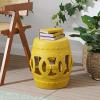 JONATHAN Y TBL1027A Lucky Coins 16″ Chinese Ceramic Drum Indoor/Outdoor Garden Stool Bohemian, Coastal, Classic, Cottage, French Country, Patio, Garden Room, Bathroom, Living Room, Blue/White(Matte Yellow)