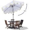 JONATHAN Y UMB1001 Collins 9 ft. Classic Cottage Tassel Market Patio Umbrella with Auto-Tilt, Crank, Wind Vent and UV Protection(Blue/White/Cream)