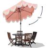JONATHAN Y UMB1001 Collins 9 ft. Classic Cottage Tassel Market Patio Umbrella with Auto-Tilt, Crank, Wind Vent and UV Protection(Coral Pink/Cream)