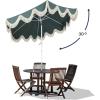 JONATHAN Y UMB1001 Collins 9 ft. Classic Cottage Tassel Market Patio Umbrella with Auto-Tilt, Crank, Wind Vent and UV Protection(Green – White Pole)