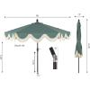 JONATHAN Y UMB1001 Collins 9 ft. Classic Cottage Tassel Market Patio Umbrella with Auto-Tilt, Crank, Wind Vent and UV Protection(Green/Cream)
