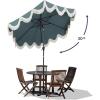 JONATHAN Y UMB1001 Collins 9 ft. Classic Cottage Tassel Market Patio Umbrella with Auto-Tilt, Crank, Wind Vent and UV Protection(Green/Cream)