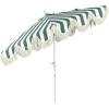 JONATHAN Y UMB1001 Collins 9 ft. Classic Cottage Tassel Market Patio Umbrella with Auto-Tilt, Crank, Wind Vent and UV Protection(Green/White/Cream)