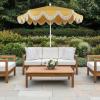 JONATHAN Y UMB1001 Collins 9 ft. Classic Cottage Tassel Market Patio Umbrella with Auto-Tilt, Crank, Wind Vent and UV Protection(Mustard Yellow/Cream)
