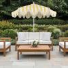 JONATHAN Y UMB1001 Collins 9 ft. Classic Cottage Tassel Market Patio Umbrella with Auto-Tilt, Crank, Wind Vent and UV Protection(Mustard Yellow/White/Cream)