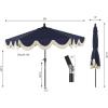 JONATHAN Y UMB1001 Collins 9 ft. Classic Cottage Tassel Market Patio Umbrella with Auto-Tilt, Crank, Wind Vent and UV Protection(Navy/Cream)
