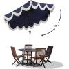JONATHAN Y UMB1001 Collins 9 ft. Classic Cottage Tassel Market Patio Umbrella with Auto-Tilt, Crank, Wind Vent and UV Protection(Navy/Cream)