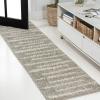 JONATHAN Y Alaro Berber Stripe Shag White/Gray Runner Rug, 2×8, Bohemian, Contemporary, Easy-Cleaning for Living Room, Bedroom, Kitchen, Pet Friendly, Non-Shedding (MOH402A-28)(Gray/Ivory)