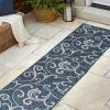 JONATHAN Y All-Over Scroll Indoor Outdoor Runner Rug 2X8 Turquoise/Cream, Maribel Traditional Classic for Backyard, Patio, Porch, Easy-Cleaning, High Traffic, Pet-Friendly, Non-Shedding (TSN205E-28)(Navy/Cream)