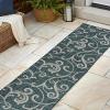 JONATHAN Y All-Over Scroll Indoor Outdoor Runner Rug 2X8 Turquoise/Cream, Maribel Traditional Classic for Backyard, Patio, Porch, Easy-Cleaning, High Traffic, Pet-Friendly, Non-Shedding (TSN205E-28)(Turquoise/Cream)