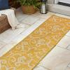 JONATHAN Y All-Over Scroll Indoor Outdoor Runner Rug 2X8 Turquoise/Cream, Maribel Traditional Classic for Backyard, Patio, Porch, Easy-Cleaning, High Traffic, Pet-Friendly, Non-Shedding (TSN205E-28)(Yellow/Cream)